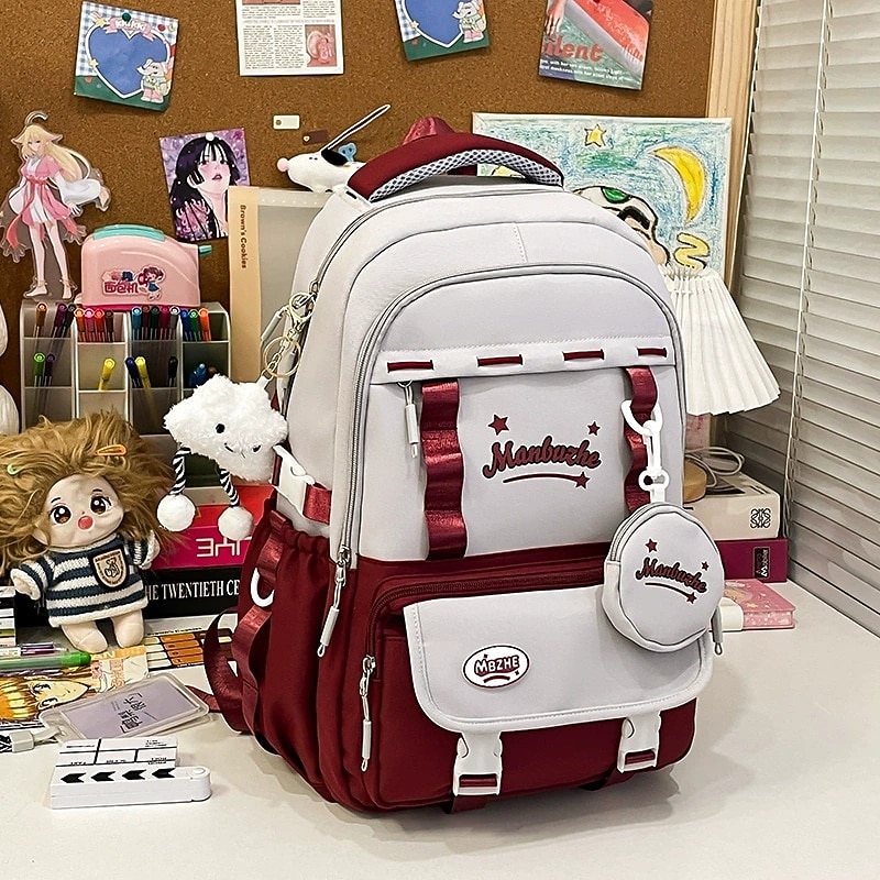 Школьный рюкзак для девочек в пастельных тонах в стиле кавайи – вместительный рюкзак с плюшевой игрушкой и карманом для монет для подростков и школьников 2026 - $34.99 –P2