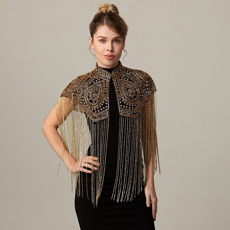 Retró Ordító 20-as évek 1920-as évek Pelerin / köpeny Wrap Kendők A nagy Gatsby Flapper lány Flitter Rojt Női Karácsony Mindszentek napja Farsang Esküvő Estély Álarcos mulatság Felnőttek Kendő 2025 - $71.99 –P8