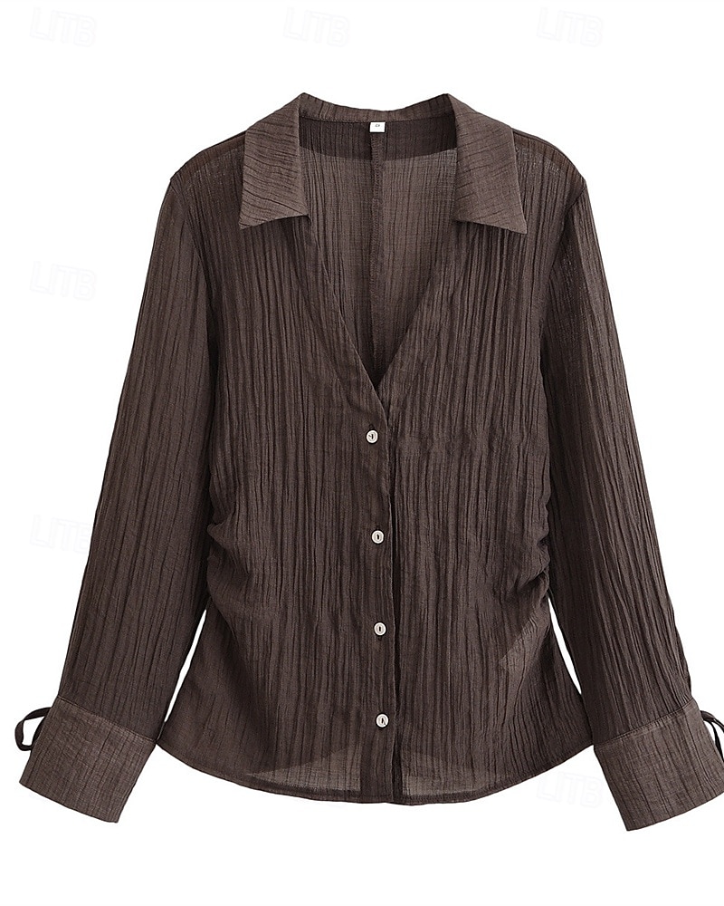 Damen Hemd Sommeroberteile Einfach Täglich Stilvoll Basic Langarm Hemdkragen Normale Oberteile Arbeit Täglich Ferien Knöpfe Braun Frühling Herbst 2025 - $24.99 –P1