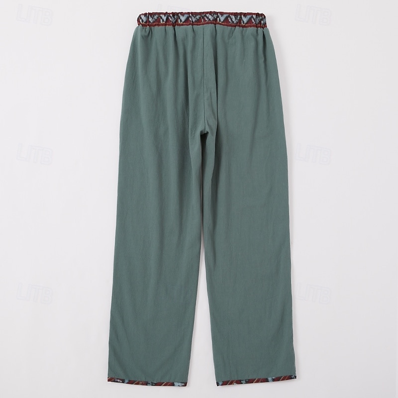 Homens Calças de linho Calças Calça verão Calças de praia Patchwork Com Cordão tecido Tecido Conforto Respirável Comprimento total Casual Diário Feriado Férias Moda Verde de 2025 por $27.99 –P3