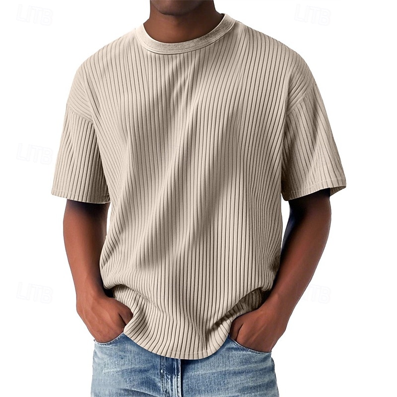 Homme T-shirt Chemise à manches courtes Manche Courte Col ras du cou Été Uni Mode Designer Basique Jacquard Vacances Rue Sortir Bleu Abricot Noir T-shirt haut de gamme pour homme de 2026 ? $28.99 –P4