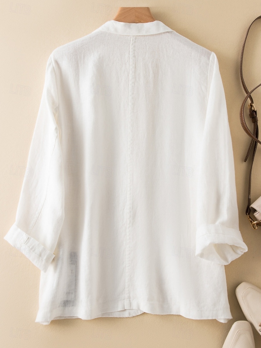 Damen-Blazer aus Baumwollleinen, bequem, atmungsaktiv, Tasche, lässig, einfarbig, fürs Büro, Straße, lässig, Alltagskleidung, einreihig, normal, Umlegekragen, normale Passform, langärmelig, Oberbekleidung, weiß, grün, beige, Sommer 2025 - $31.99 –P6