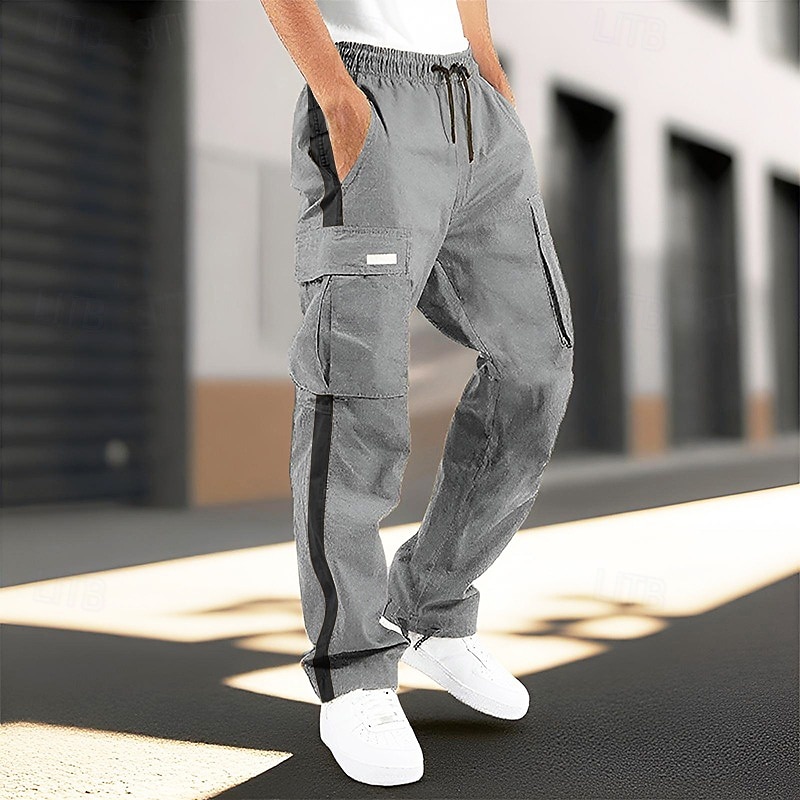 Herren Cargo-Hosen Hose Elastischer Bund Kordelzug Mehrere Taschen Einfach tragbar Outdoor Täglich Campen und Wandern Mode Klassisch Schwarz / Rot Schwarz / Weiß 2025 - $25.99 –P5