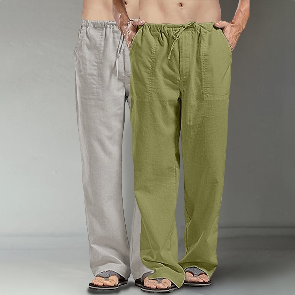 Homens Calças de linho Calças Calça verão Calças largas Calças de praia Bolsos Com Cordão Perna reta Tecido Conforto Respirável Comprimento total Diário Streetwear Moda Casual / esportivo Preto de 2025 por $27.99 –P5