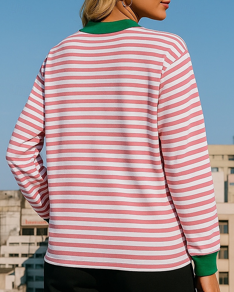 Mujer Sudadera tipo jersey Tops casuales Manga Larga Camiseta Ropa Deportiva Escote en Pico Protección Solar Resistente al Viento Al Aire Libre Ropa de deporte Ropa de Deporte Rayas Rosa oscuro Negro 2025 - $23.99 –P2