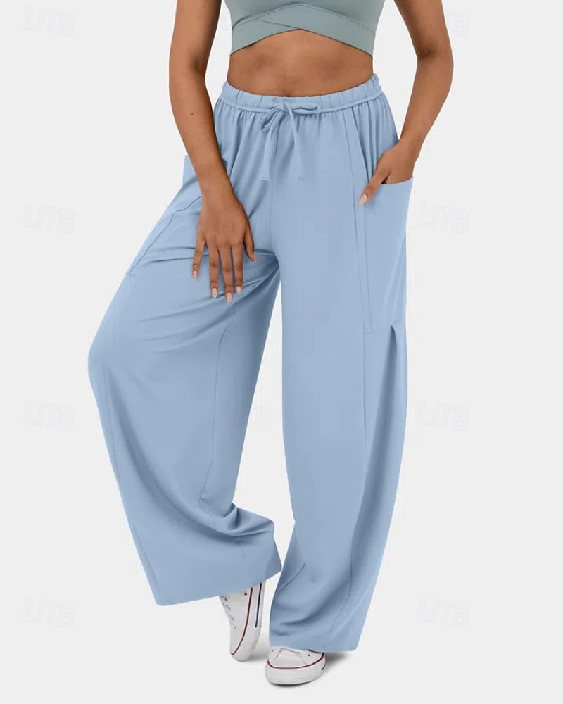 Per donna Gamba larga Pantaloni Eleganti Streetwear Casual Lunghezza intera Naturale Semplice Tasca Design con Coulisse Elastica Comodo Streetwear Ferie Rosso violaceo Nero Verde militare Marrone del 2025 a $22.99 –P14
