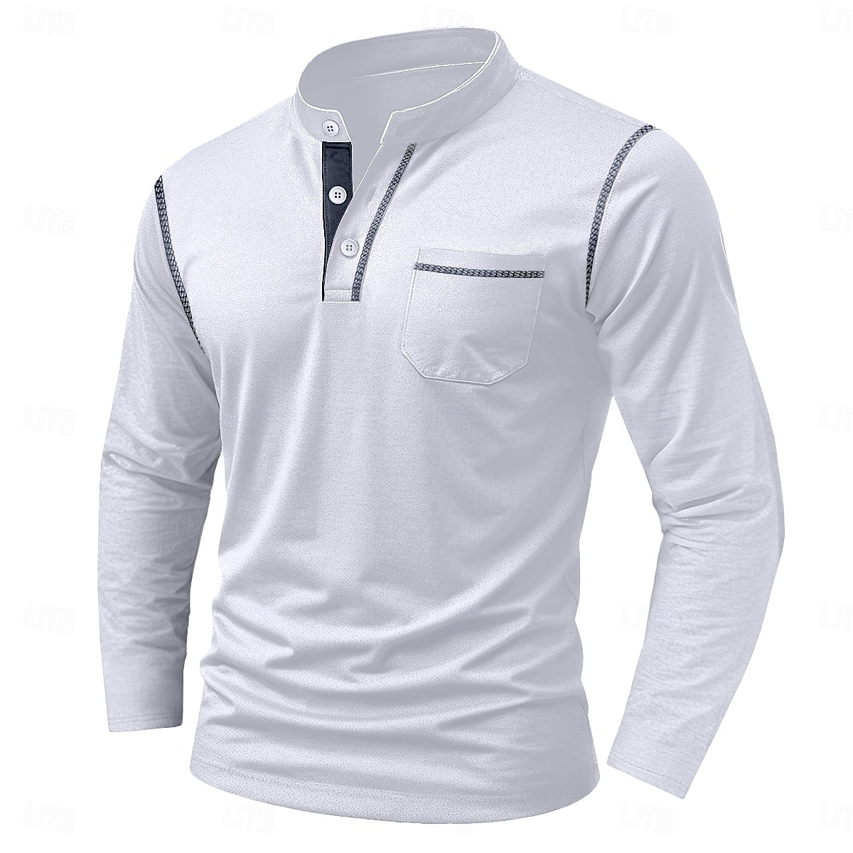 Per uomo Maglia Henley Maglietta Manica Lunga Tinta unica Semplice Tinta unita Moda Designer Casual Tasca Bottoni Henley All'aperto Casuale Quotidiano Estate Autunno Inverno Grigio scuro Nero Bianco del 2025 a $20.99 –P15
