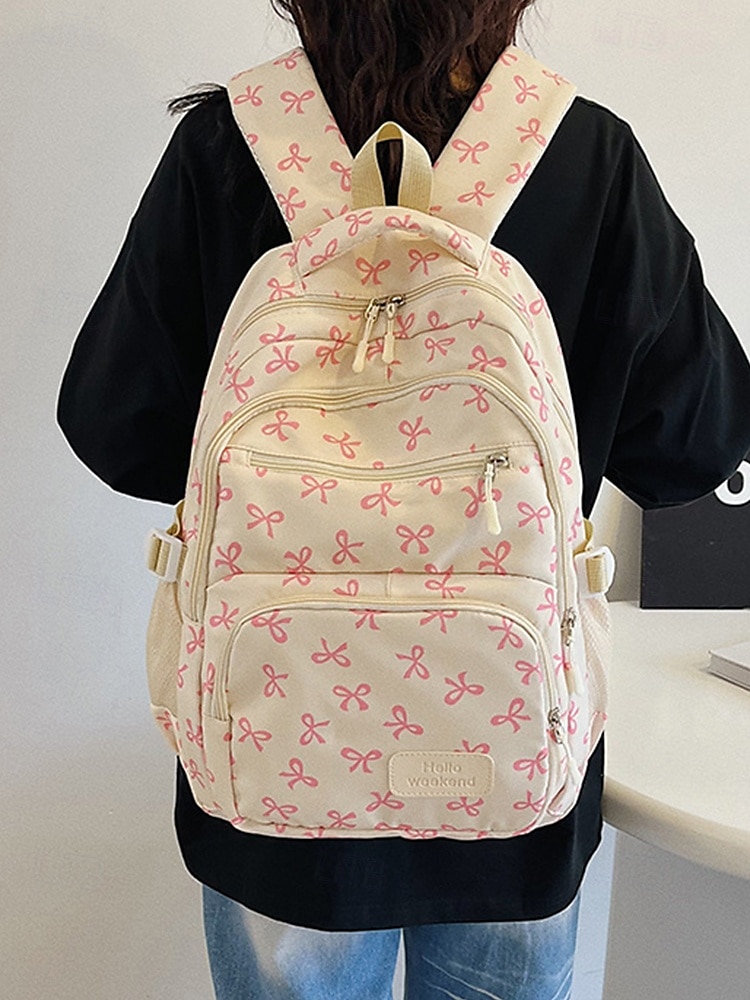 Set di 3 zaini scolastici per ragazze adolescenti: zaino in tela leggero con stampa di un grazioso fiocco rosa, borsa a tracolla di grande capacità e astuccio per matite, perfetto per la scuola, i viaggi e l'uso quotidiano. del 2025 a $26.99 –P4