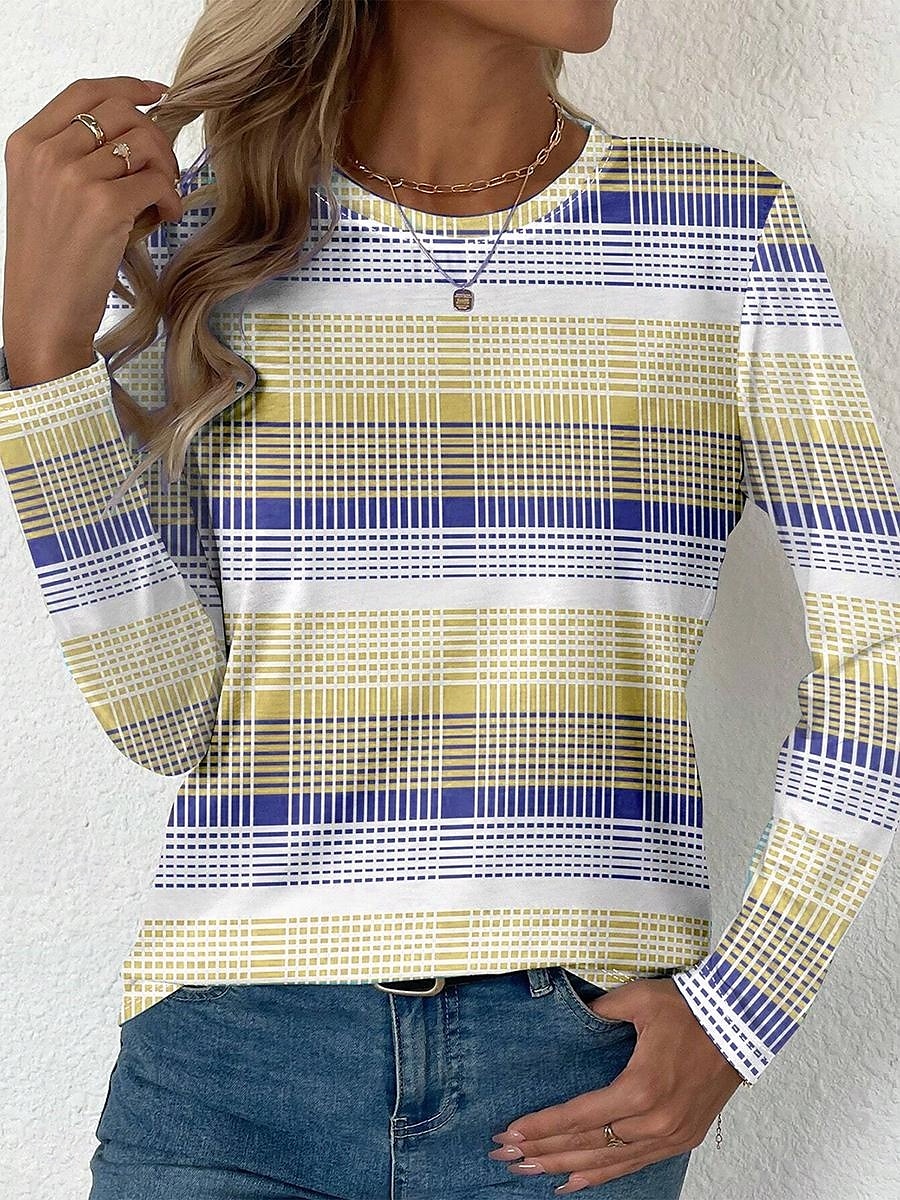 Påsk Dam T-shirt Grafisk Rutig Stylish Modern Ledigt Långärmad Rund hals Vanliga toppar Dagligen Mönster Gul Rodnande Rosa Blå Purpur Grön Sommar Vår Höst 2025 - $22.99 –P6