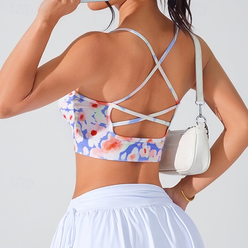 בגדי ריקוד נשים חזיית יוגה טנק חזיית פילאטיס תחתונים תמיכה בינונית נושם גב קרוסי פרחים ספורט לבוש אקטיבי כחול בהיר כחול אגם חדר כושר פילאטיס ריצה 2026 - $16.49 –P14