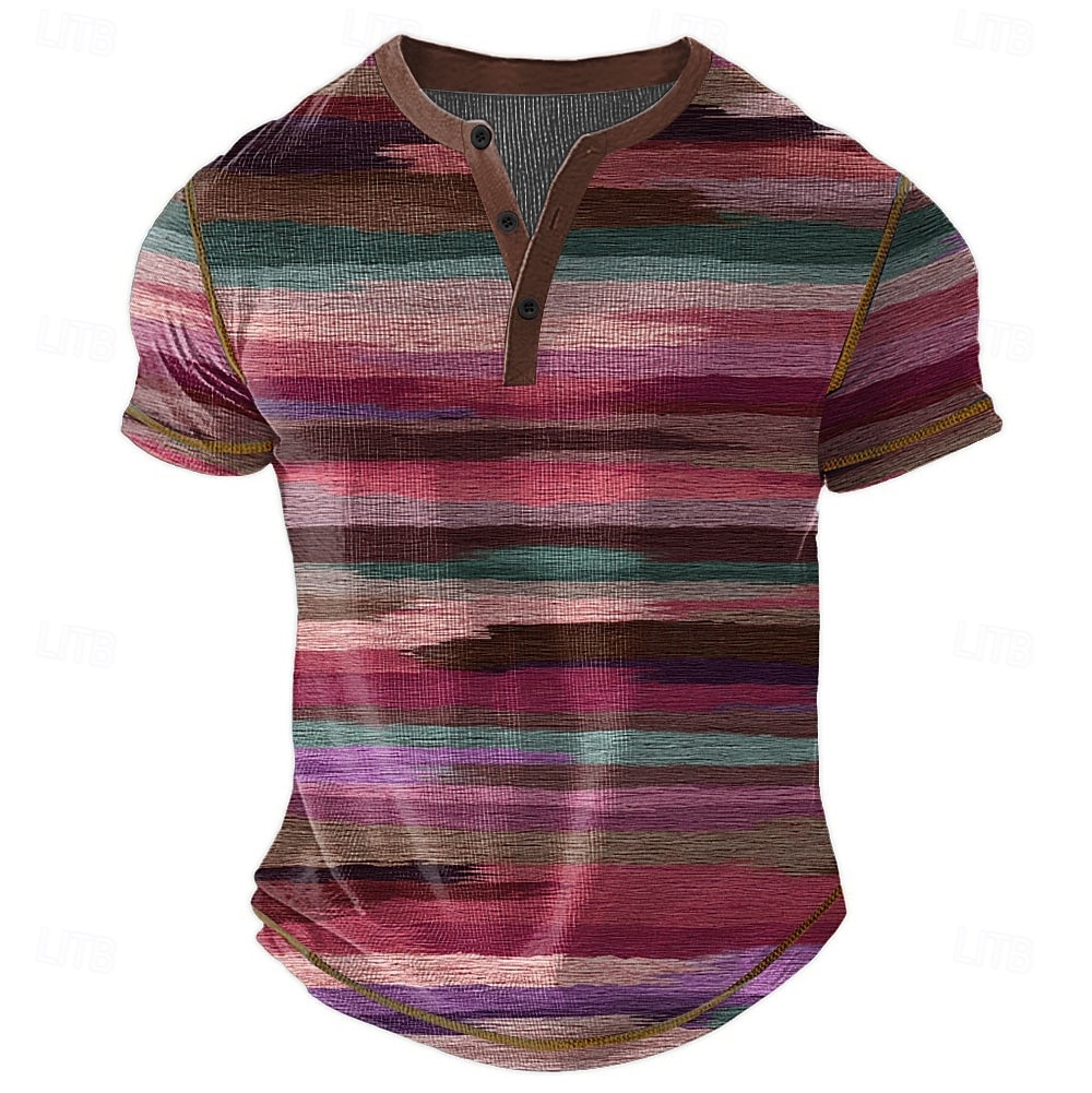 Men's Rainbow Stripes Henley Shirt Waffle T Shirt Short Sleeve Daily Retro Vintage Classic Sports Outdoor Casual Holiday Spring & Summer All Seasons Lake blue Pink Green khaki Henley Henley T-Shirt 2025 - $22.99 –P4
