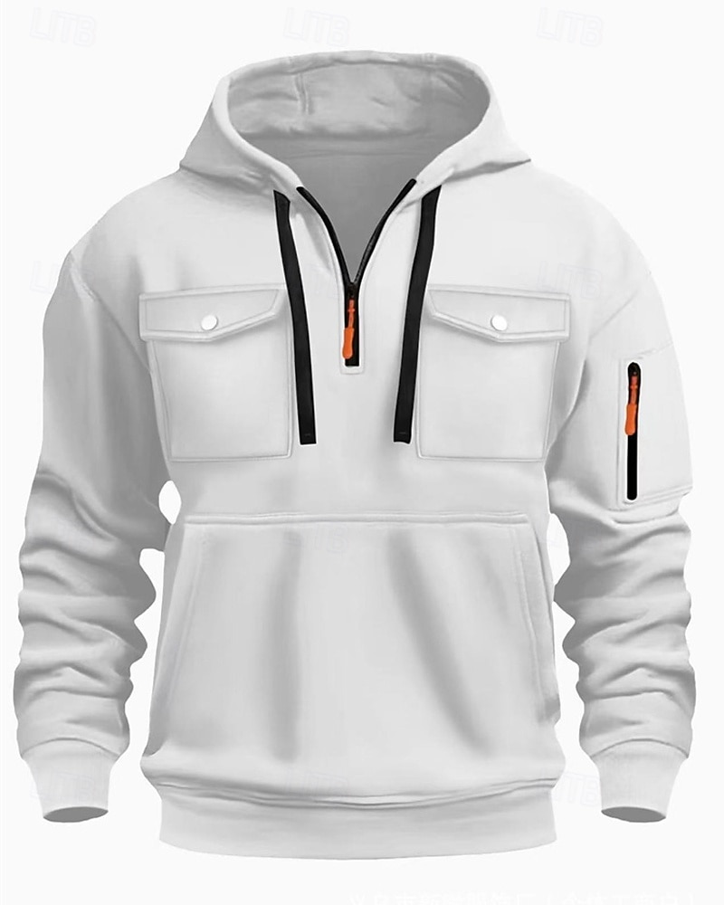 Voor heren Trui met capuchon Hoodie met kwartrits Zwart Wit Wijn Leger Groen Rood Capuchon Effen Zak Kwart ritssluiting Sport & Outdoor Dagelijks Feestdagen Polyester Streetwear Basic Casual Lente 2025 - $23.99 –P12