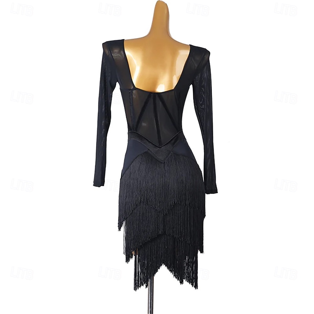 Danse Latine Robe Épissage Femmes Performance Entraînement Soirée manche longue Haut Nylon de 2025 ? $133.99 –P11