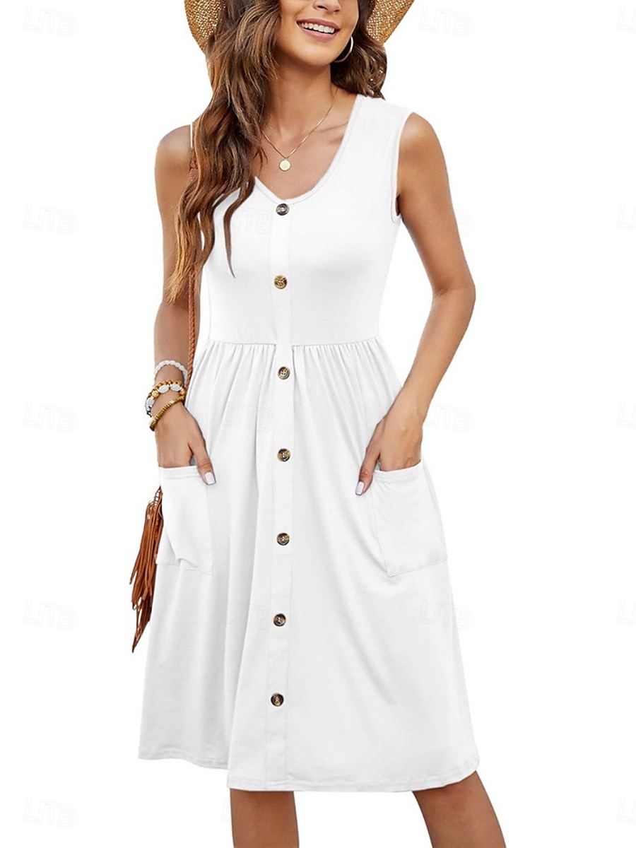 Damen Minikleid Sommerkleid Lässig Täglich Normale Passform Einfarbig Ärmellos U-Ausschnitt Schwarz Weiß Königliches Blau Himmelblau Sommer 2025 - $31.99 –P3