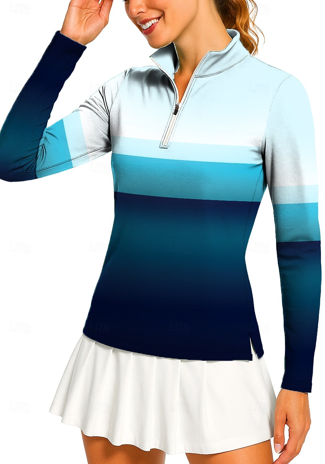 Dame Geometrisk Topper POLO T-skjorte Tennisskjorte Tennis-t-skjorte Langermet Trykt mønster Quarter Zip Pullover UV Beskyttelse Elastisk Pustende Volleyball Tennis Golf Høy krage Glidelåskrage 2026 - $25.99 –P3
