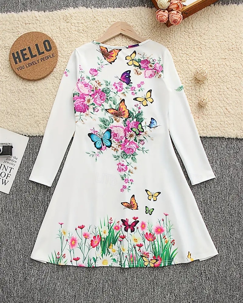 Girls' 3D Butterfly Flower Dress Long Sleeve Summer Spring Vacation Daily Holiday Princess Beautiful Sweet Kids 4-12 Years Casual Dress A Line Dress Knee-length Regular Fit 2025 - $16.99 –P3