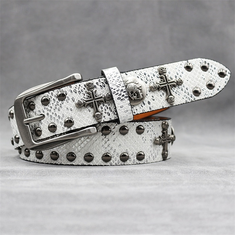Муж. ремень Автоматическая пряжка Быстрый выпуск Кожа PU Сплав Винтаж Прочный Регулируется Крест Черепа Синий Серебряный на открытом воздухе Повседневные Пояс на талию 2026 - $29.99 –P6