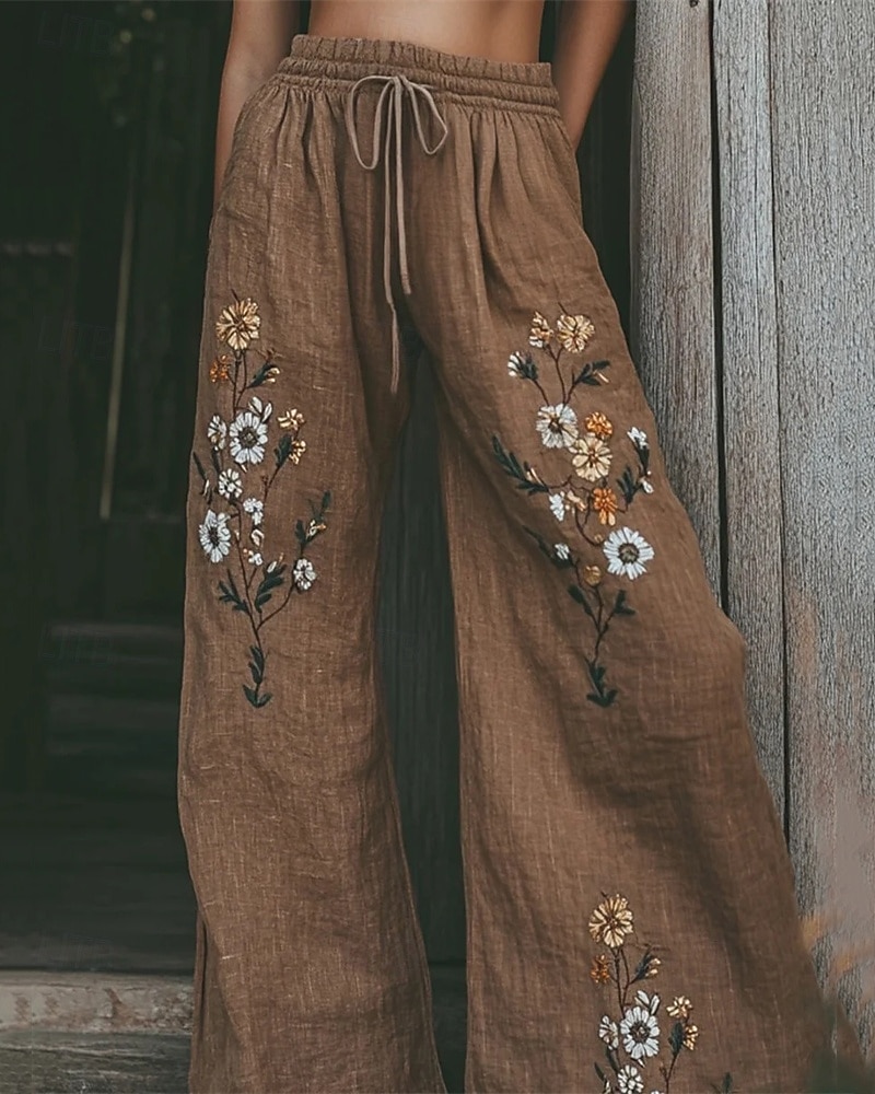 Mujer Perneras anchas Pantalones Pantalones palazzo Moda Ropa de calle Longitud total Alta cintura Flor Correa Cintura elástica Estampado Transpirabilidad Cómodo Calle Ropa Cotidiana Noche Marrón 2026 - $24.99 –P1
