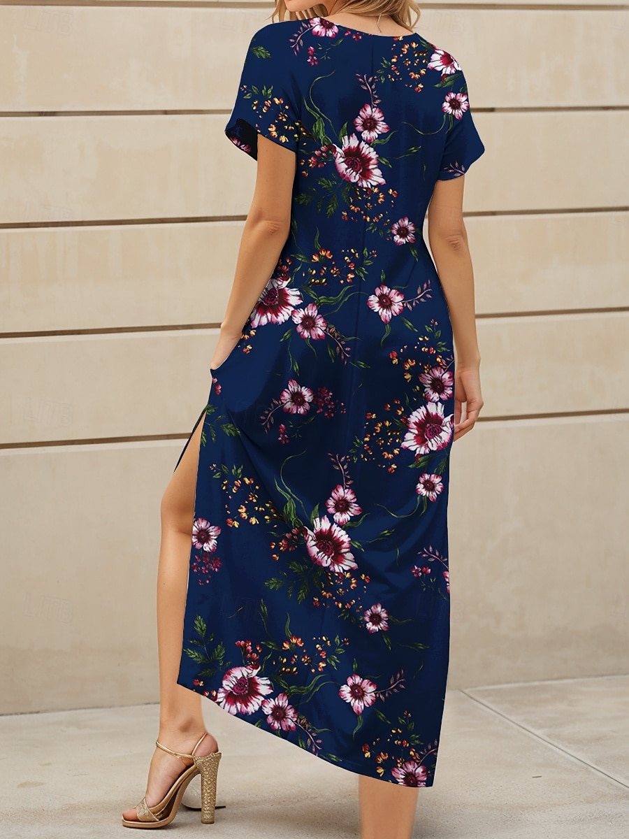 Per donna Abito maxi Abito a Maglia Vestito Casual Vestito Estivo Abito a trapezio Elegante Vacanza Casual Spiaggia Vestibilità regolare Floreale Grafico Manica Corta Scollo a V Marrone scuro Rosso del 2025 a $28.99 –P2