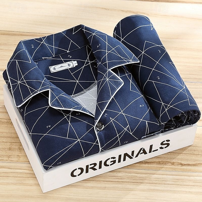 Homens Roupa de Dormir Conjunto de Pijama Top e calça de pijama 1conjunto Xadrez Moda à moda Clássico Casa Diário De Cama Poliéster Conforto Macio Respirável Lapela Manga Longa Camisa Social Calça de 2025 por $20.99 –P3