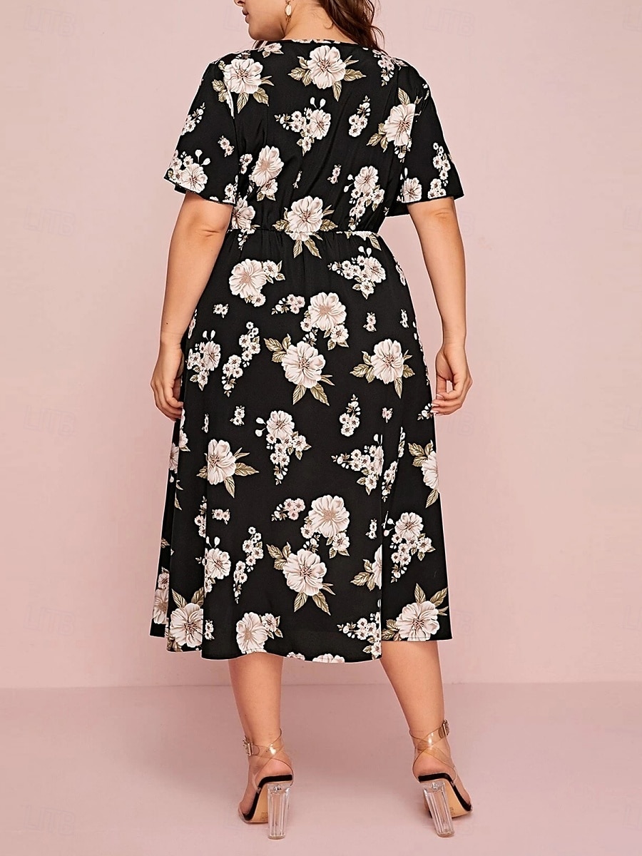 Pentru femei Mărime Plus Rochie casual Floral În V Manșon scurt Vară Primăvară Elegant Modă Modern Casual Rochii Midi Zilnic Concediu Rochie 2025 - $23.99 –P5