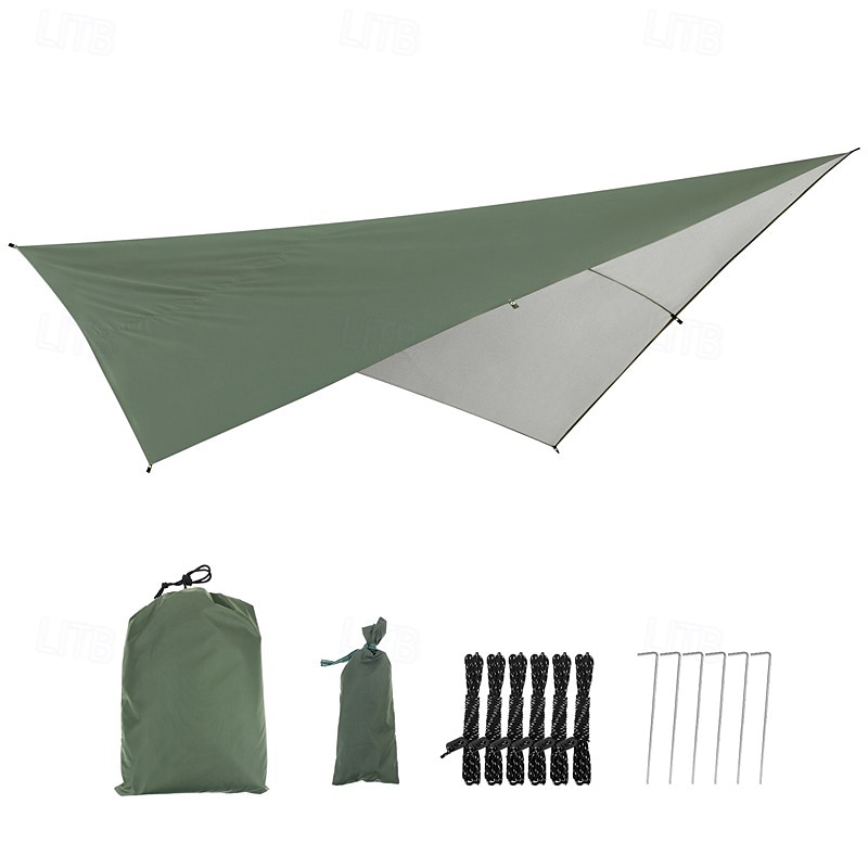 lona de rede de acampamento impermeável e versátil - 114x114 guarda-sol com sobrecapa de chuva &abrigo para mochileiros com cabos de sustentação &estacas - perfeitas para aventuras ao ar livre de 2025 por $49.99 –P9