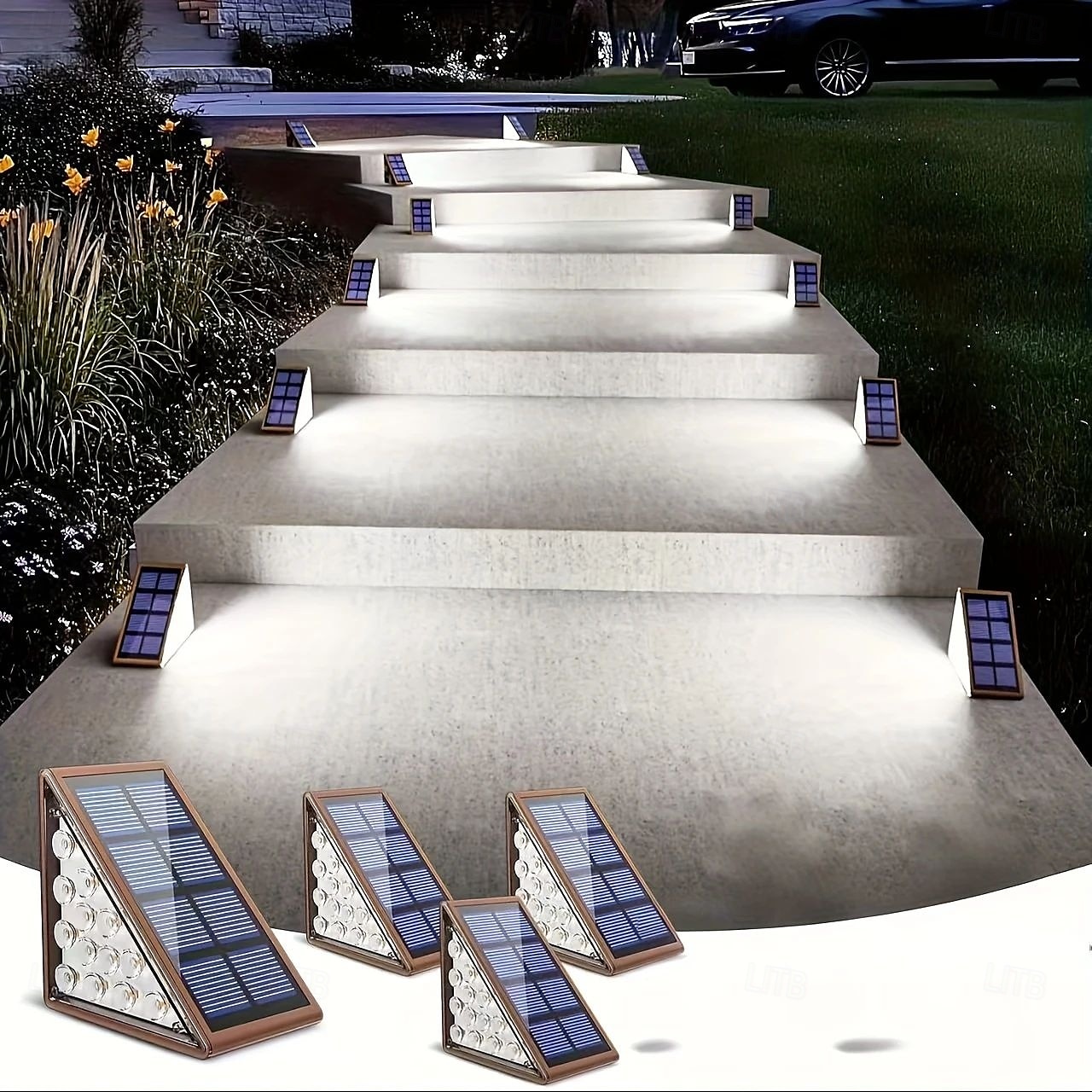 Lumières de Marche Solaire 2/4 Pcs Extérieures 13LEDs Lumières de Marches Solaires IP65 Étanches Lumières de Jardin pour Escaliers Pas de Patio Porte Avant Éclairage Décoration pour Halloween de 2026 ? $29.99 –P1