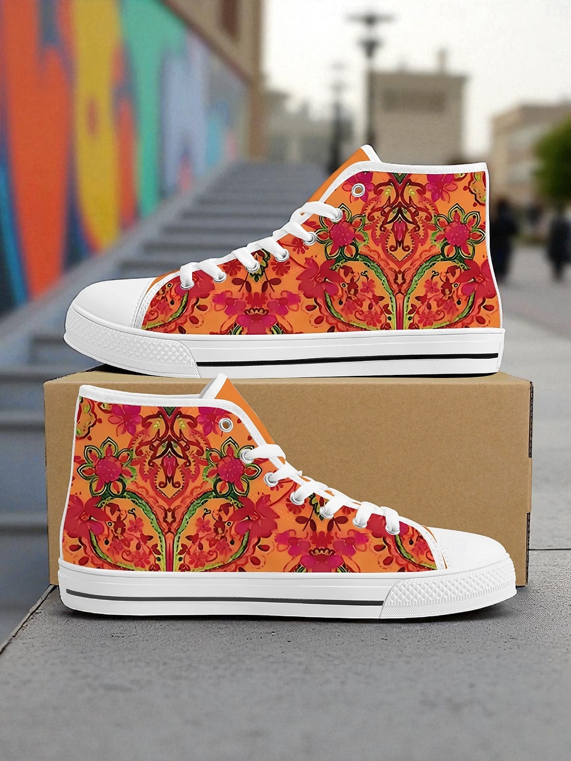 Damen-High-Top-Canvas-Sneaker mit buntem Print – Freizeitschuhe im Streetstyle für den Alltag, Reisen und Ausflüge in die Stadt 2025 - $42.99 –P2