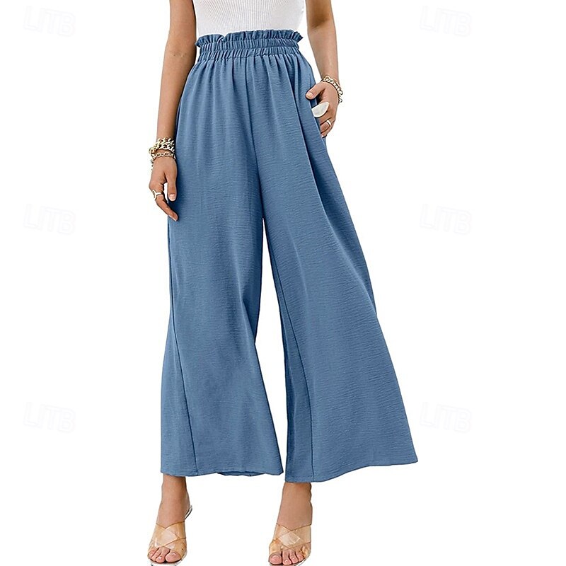 Femmes Jambe large Slacks Streetwear Occasionnel Longueur complète Naturel Uni Avec Poches Taille Élastique Confortable Fête Week-end Rouille Vert printanier Noir Blanche Automne Coupe régulière de 2025 ? $17.99 –P12