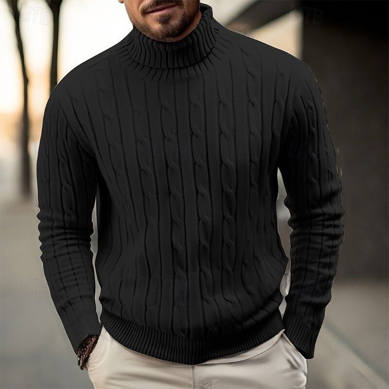 Herr Pullover tröja Stickad tröja Ribbad Kabel Sticka Vanliga toppar Stickat Slät Polokrage Mode Ledigt Semester Dagliga kläder Kläder Höst vinter Kamel Vin M L XL 2025 - $14.99 –P2
