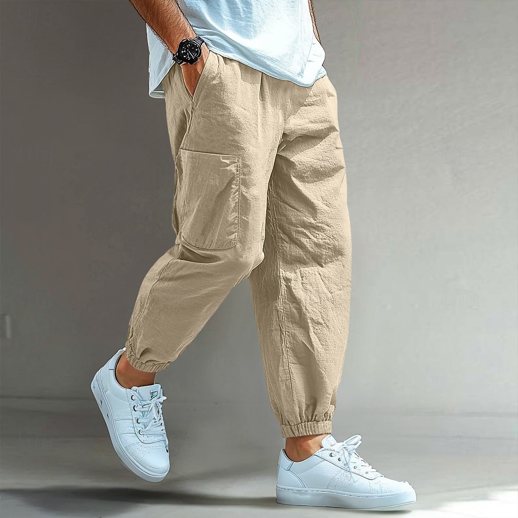 Herren Cargo-Hosen Leinenhosen Hose Shorts Sommerhose Elastischer Bund Einfach Komfort Atmungsaktiv Volle Länge Lässig Täglich Ferien Urlaub Mode Schwarz Weiß Unelastisch 2025 - $23.99 –P4