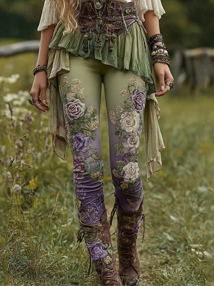 Leggings de mujer de 3D Print vacaciones vintage moda de largo completo pantalones de tiro alto carnaval estampado gráfico floral térmicos cálidos suaves transpirables elásticos vacaciones de calle 2026 - $21.99 –P3