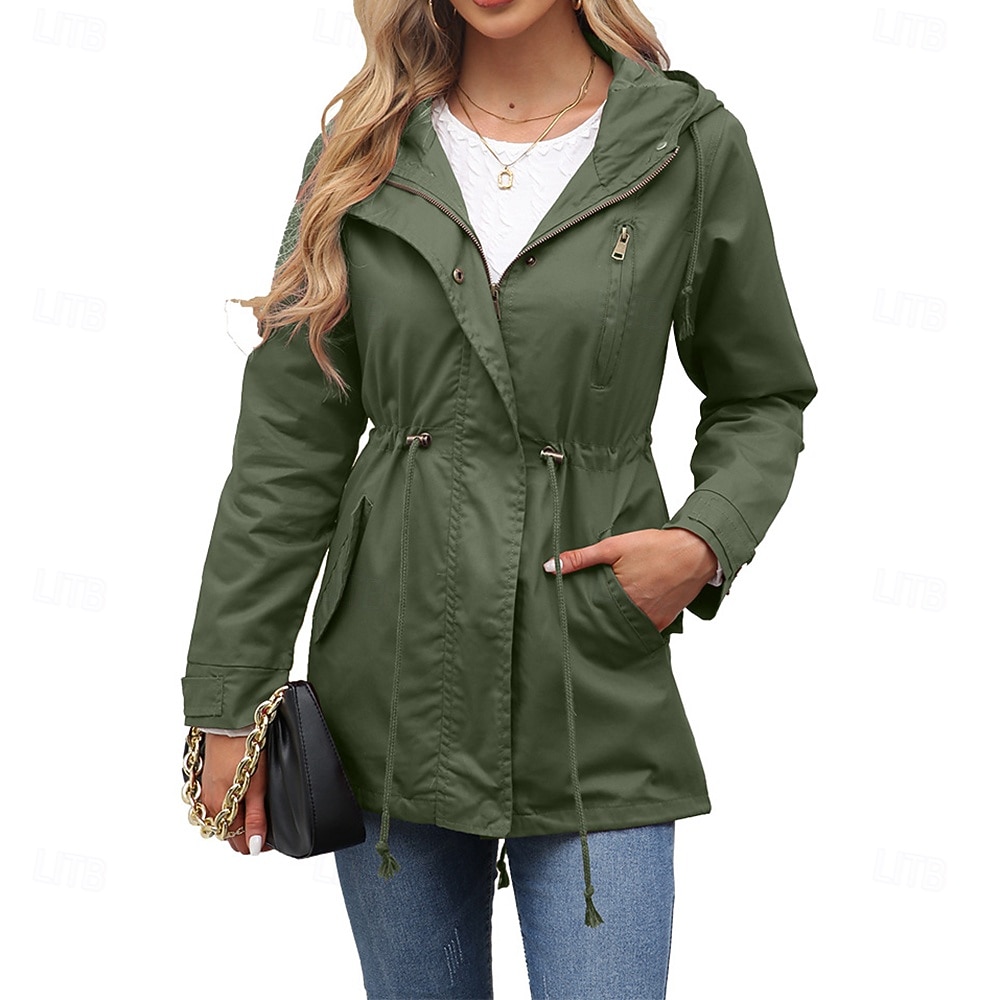 Per donna Cappotto Impermeabile Confortevole Cerniera completa Coulisse Moda Stile da Strada Semplice All'aperto Casual Quotidiano Lungo Con Cappuccio Vestibilità regolare Manica Lunga Capispalla del 2025 a $41.99 –P6
