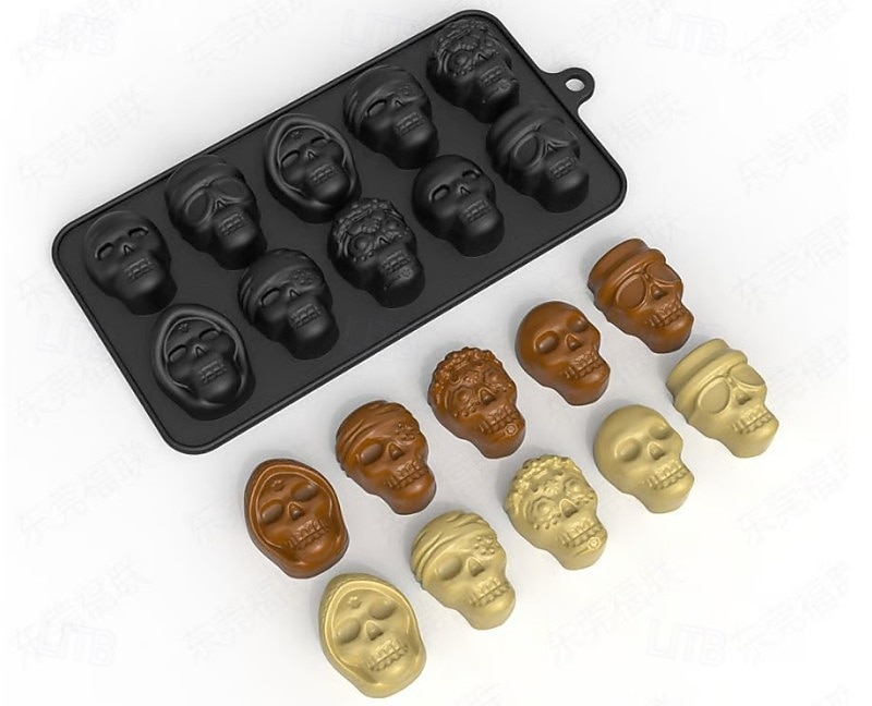 2er-Pack Halloween-Silikonformen, Totenkopf-Schokoladenform, Silikon-Pralinenform, 10 Mulden für selbstgemachte Süßigkeiten, Gelee, Eiswürfel, Fondant und Kuchendekoration 2025 - $12.49 –P6