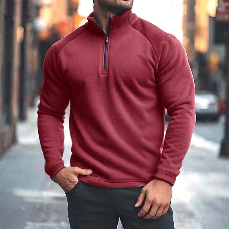 Hombre Sudadera con capucha y cremallera de un cuarto Sudadera con capucha de lana Negro Rojo Gris Cuello Mao Plano Cerrar Cremallera de un cuarto Táctico Deporte Casual Ropa de calle Fresco Ropa 2025 - $28.99 –P3
