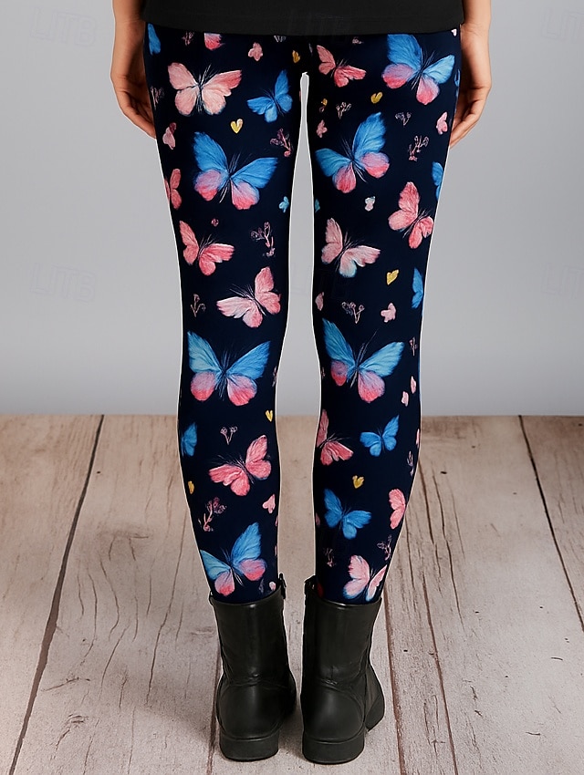 Dames Leggings Vakantie Vintage Etnische stijl Volledige lengte Hoge taille Grafisch Vlinder 3D-afdrukken Sneldrogend Ademend Zacht Rekbaar Buiten Huis Causaal Donker paars Zwart Paars Herfst Mager 2025 - $19.99 –P3