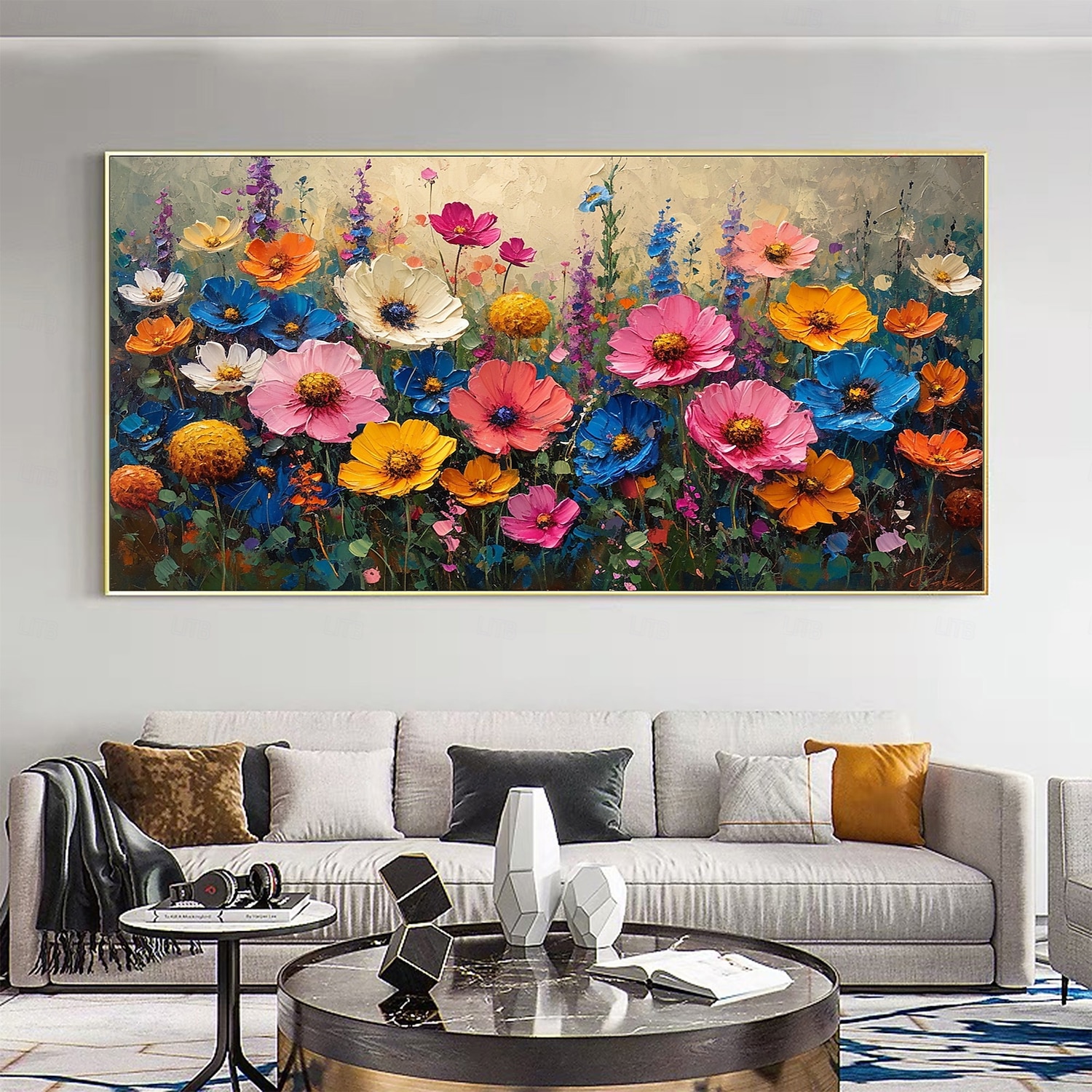 handgemachtes Ölgemälde auf Leinwand, Wandkunst, Dekoration, abstraktes, farbenfrohes Blumengemälde, Blumengemälde für die Inneneinrichtung, gerolltes, rahmenloses, ungedehntes Gemälde 2025 - $147.99 –P3