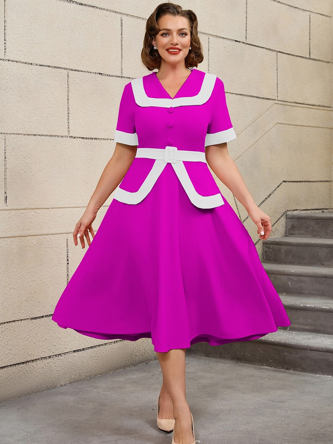 Retro Vintage 1950er Rockabilly Midlänge A-Linien-Kleid Ausgestelltes Kleid Übergröße Damen Urlaub Heimkehr Party & Abend Erwachsene Kleid Frühling & Sommer 2025 - $47.99 –P16