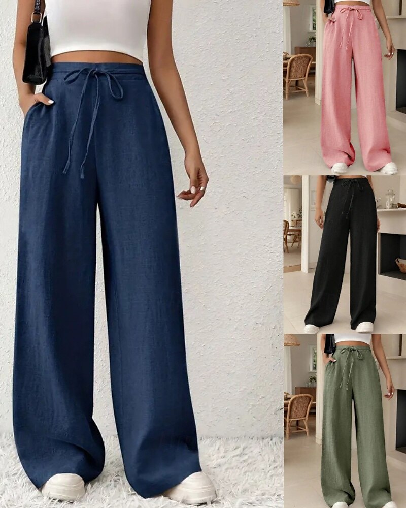 Femmes Jambe large Slacks Streetwear Occasionnel Longueur complète Naturel Uni Avec Poches Conception à cordon élastique Confortable Rue Tenue quotidienne Week-end Noir Rose Vert Véronèse Bleu Automne de 2025 ? $17.99 –P1