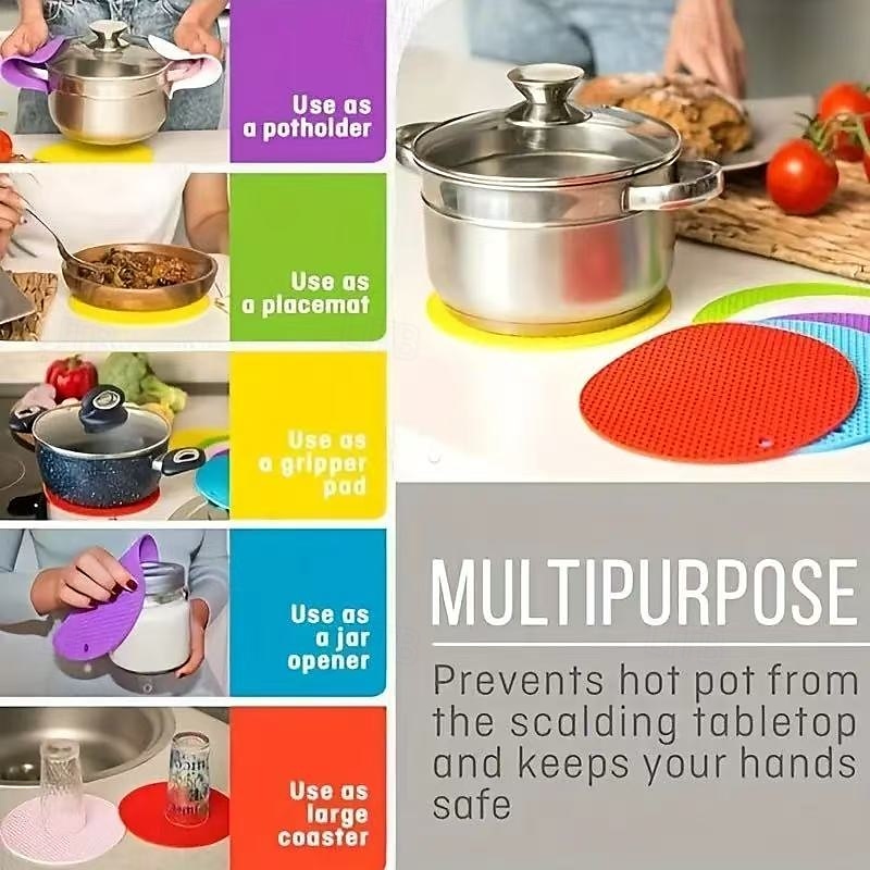 10 tappetini rotondi multifunzionali in silicone resistenti al calore, sottobicchieri e sottopentola antiscivolo, protezioni per tavolo per cucina, sala da pranzo, picnic, colori casuali del 2025 a $13.99 –P9