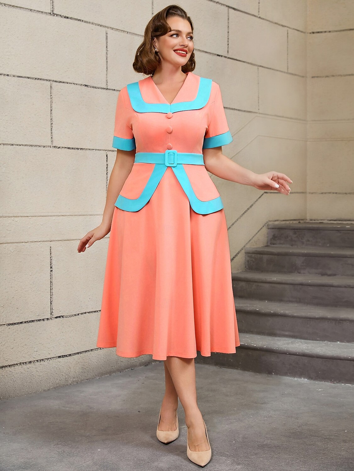 Retro Vintage 1950er Rockabilly Midlänge A-Linien-Kleid Ausgestelltes Kleid Übergröße Damen Urlaub Heimkehr Party & Abend Erwachsene Kleid Frühling & Sommer 2025 - $47.99 –P7