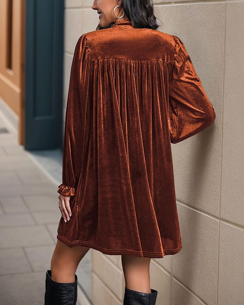 Damen Minikleid Samtkleid Freizeitkleid Mode Modern Täglich Date Wochenende Normale Passform Einfach Langarm V Ausschnitt Wein Marineblau Orange Grün Herbst Winter 2025 - $29.99 –P4