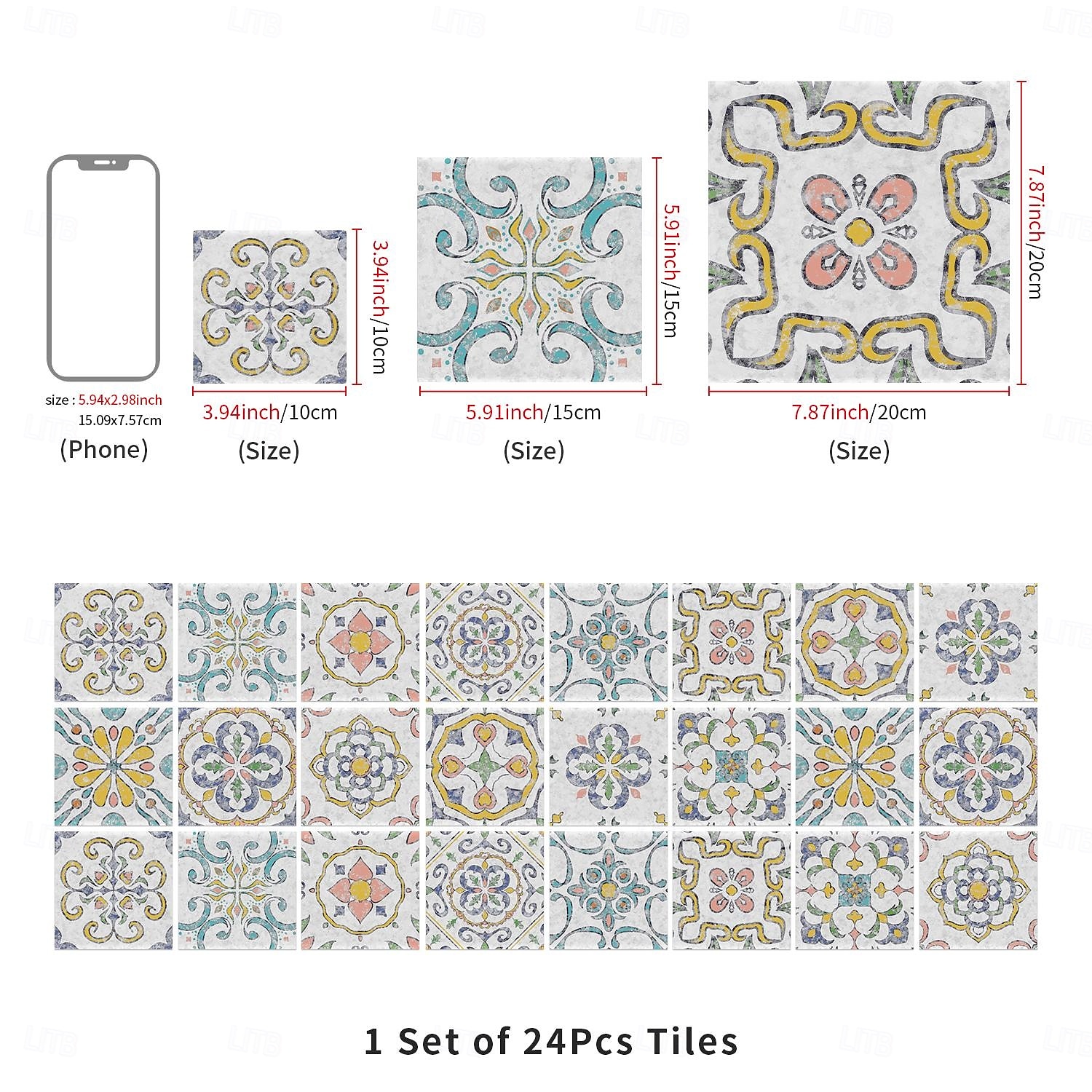 Adesivos de azulejo estilo marroquino 24 peças, decalques de parede de PVC com película de cristal espessada, à prova d'água &Decoração de parede de azulejo retrô removível e à prova de óleo para de 2025 por $10.99 –P3