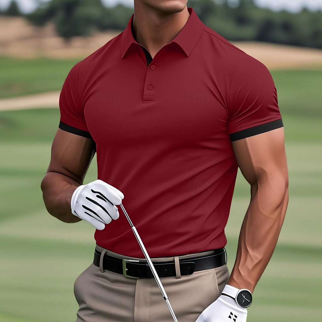 Per uomo Polo Maglia da golf Casuale Sportivo Classico Manica Corta Essenziale Tinta unica Semplice Bottoni Davanti Estate Primavera Tutte le stagioni Vestibilità regolare Vinaccia Bianco Nero Blu del 2025 a GBP £10 –P8
