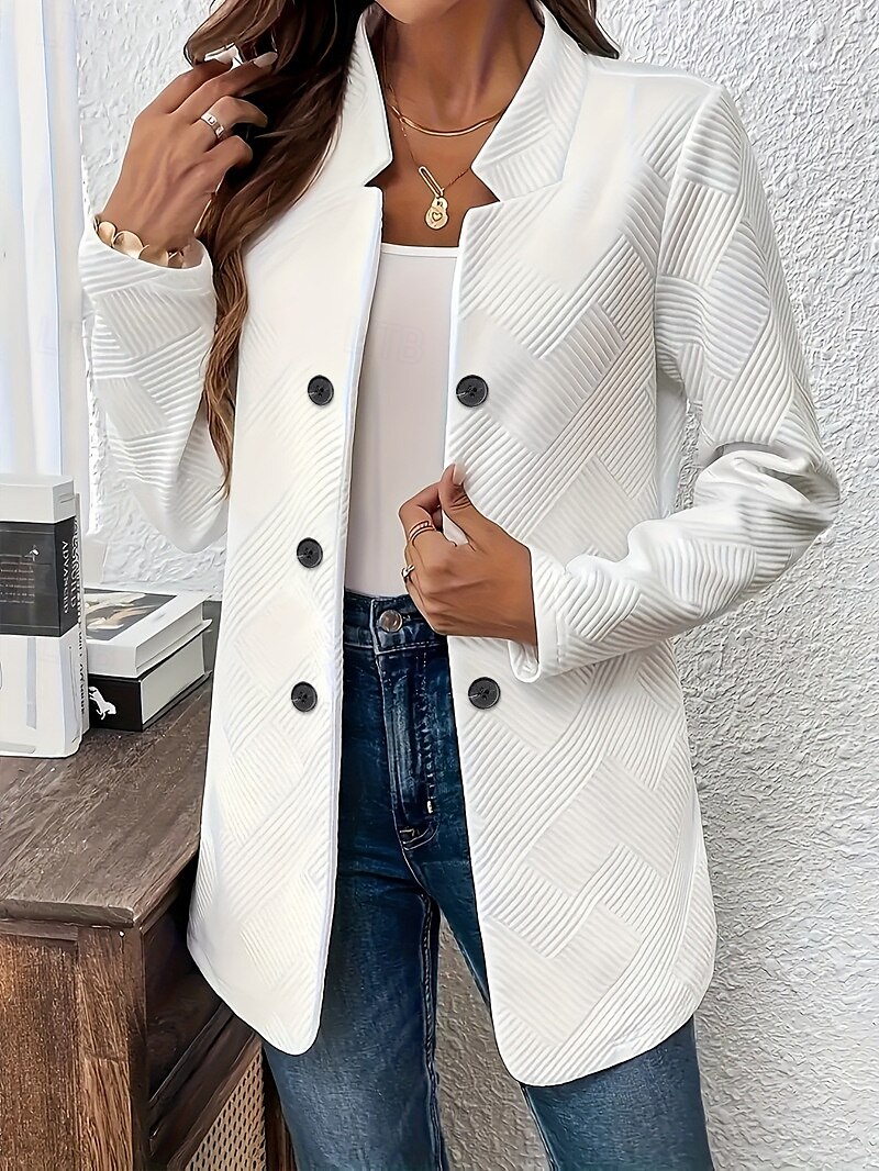 Women's Blazer Comfortable Breathable Buttons Fashion Modern Plain Work Daily Regular Stand Collar Regular Fit Long Sleeve Outerwear Black White Gray Spring Fall 2025 - $26.99 –P3