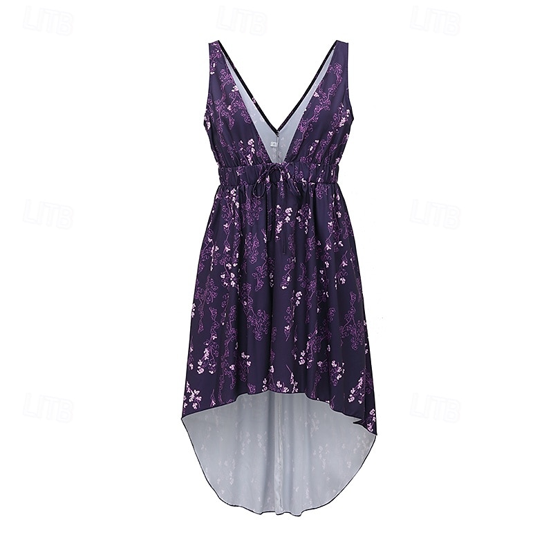 Women's Midi Dress Vintage Dress Boho Dress Western Dress Vintage Fashion Outdoor Vacation Daily Regular Fit Flower Sleeveless V Neck Purple Summer 2025 - $22.99 –P5