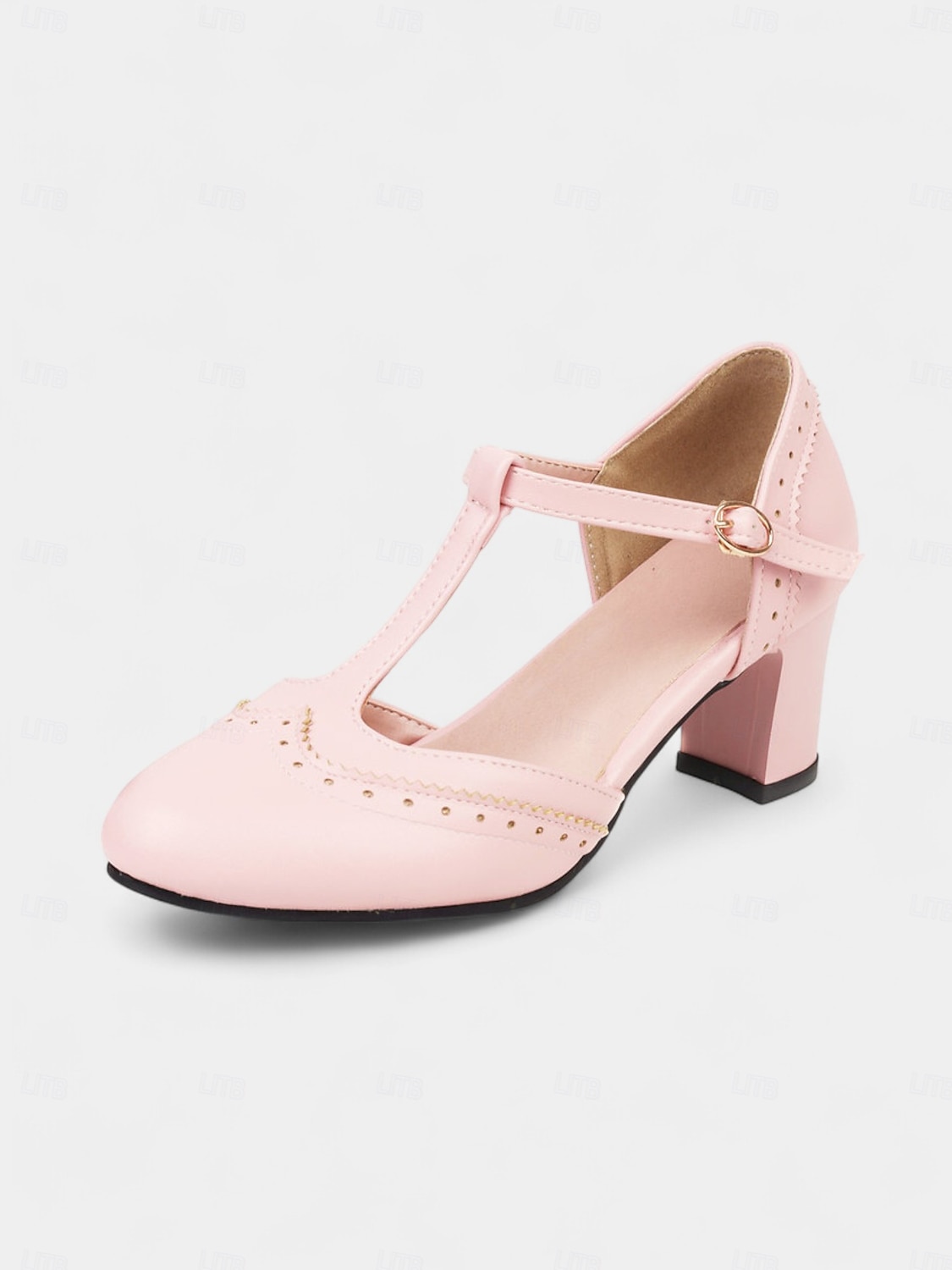Tocuri roz cu bareta în T pentru femei - pantofi retro cu toc mediu, detalii brogue și cataramă reglabilă pentru petreceri de ceai, ținute de zi cu zi și ținute inspirate din anii 1950 2025 - $42.99 –P6