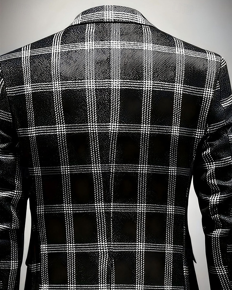 Herren Blazer Geschäft Cocktailparty Hochzeitsfeier Mode Lässig Frühling Herbst Polyester Karomuster Tasche Knöpfe Bequem Einreihig Blazer Schwarz Blau Braun 2025 - $58.99 –P7