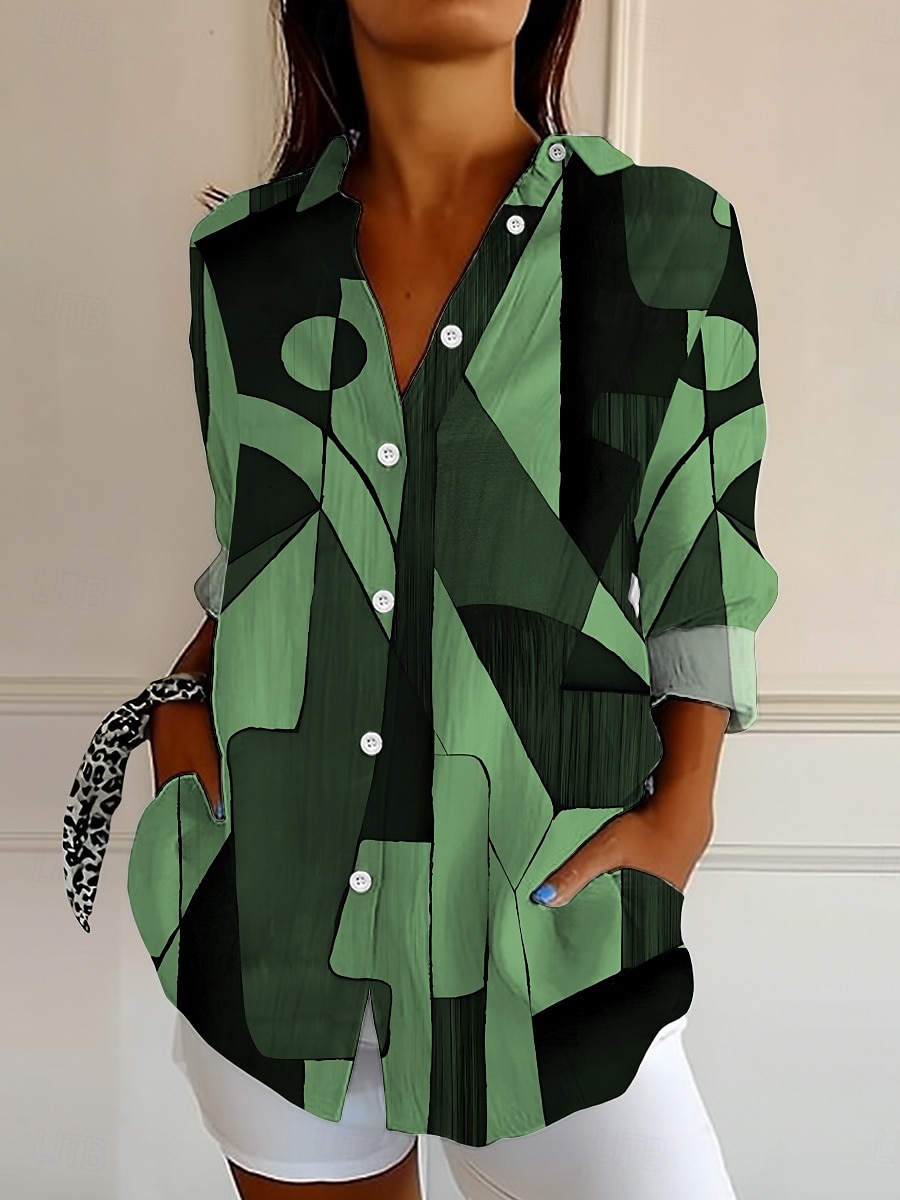 Damen Hemd Knopfverschluss Tunika Hemd Kragen Langarm Grafik Geometrisch Abstrakt Vintage Alltag Stilvoll Regular Tops Arbeit Alltag Feiertag s Print Schwarz und Weiß Pink Blau Lila Grün Frühling 2025 - $33.99 –P8