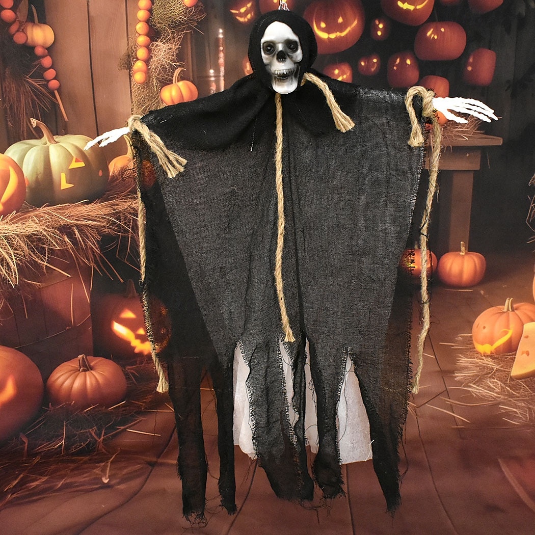 2er-Pack hängende Halloween-Dekorationen mit Skelettgeistern, Sensenmänner für Halloween-Außendekorationen, fliegendes Halloween-Skelett-Geist, Spukhaus-Requisite, Party-Dekor 2025 - $12.99 –P8